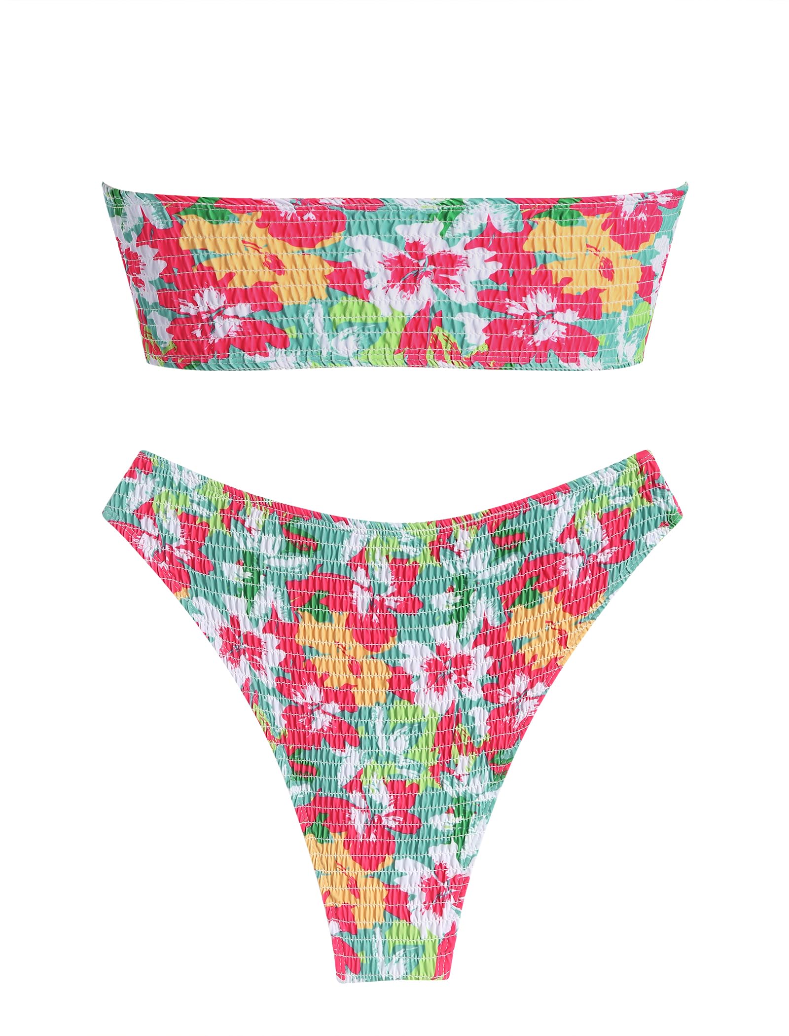 Foto 5 pulgar | Bikini Zaful Tipo Bandeau Acanalado De Corte Alto Sin Tirantes Para Mujer, 2 Piezas - Venta Internacional.
