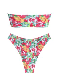 Foto 4 | Bikini Zaful Tipo Bandeau Acanalado De Corte Alto Sin Tirantes Para Mujer, 2 Piezas - Venta Internacional.