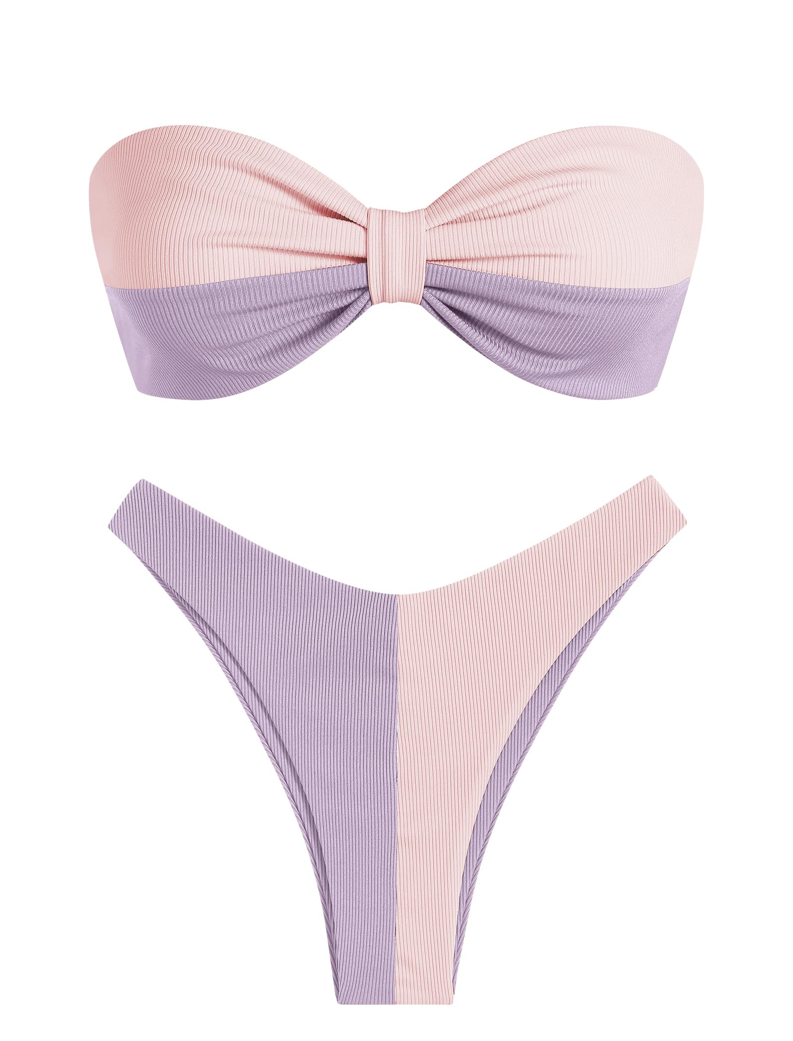 Foto 2 pulgar | Bikini Zaful Traje De Baño Tipo Bandeau Acanalado De Corte Alto Sin Tirantes Para Mujer - Venta Internacional.