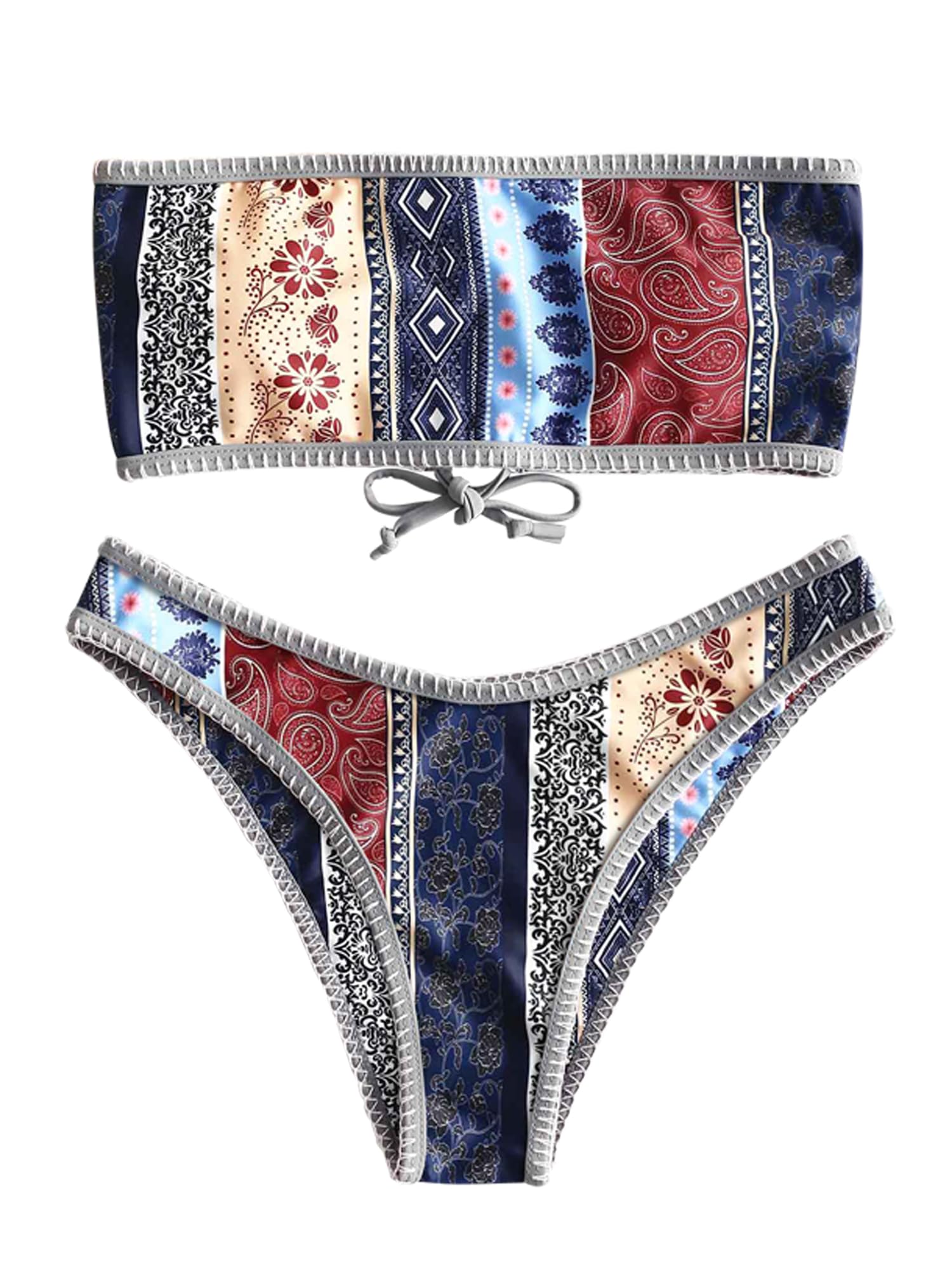 Foto 2 pulgar | Bikini Zaful Traje De Baño Tipo Bandeau Acanalado De Corte Alto Sin Tirantes Para Mujer - Venta Internacional.