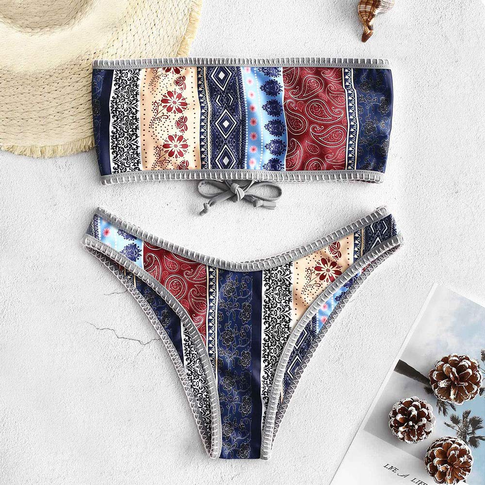 Foto 4 pulgar | Bikini Zaful Traje De Baño Tipo Bandeau Acanalado De Corte Alto Sin Tirantes Para Mujer - Venta Internacional.