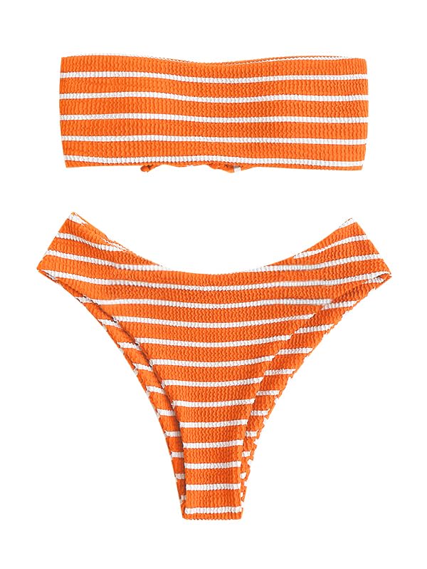 Foto 2 pulgar | Bikini Zaful Para Mujer, Sin Tirantes, Acanalado, Corte Alto, Tipo Bandeau 6, Naranja - Venta Internacional.