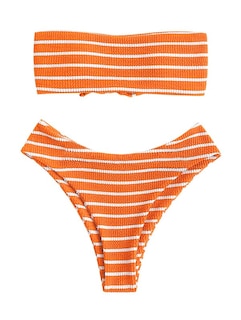 Foto 1 | Bikini Zaful Para Mujer, Sin Tirantes, Acanalado, Corte Alto, Tipo Bandeau 6, Naranja - Venta Internacional.
