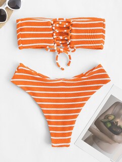 Foto 4 | Bikini Zaful Para Mujer, Sin Tirantes, Acanalado, Corte Alto, Tipo Bandeau 6, Naranja - Venta Internacional.