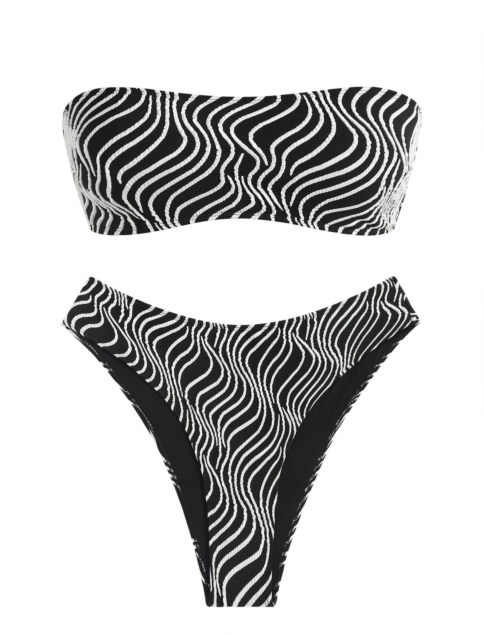 Foto 2 pulgar | Bikini Zaful Traje De Baño Tipo Bandeau Acanalado De Corte Alto Sin Tirantes Para Mujer - Venta Internacional.