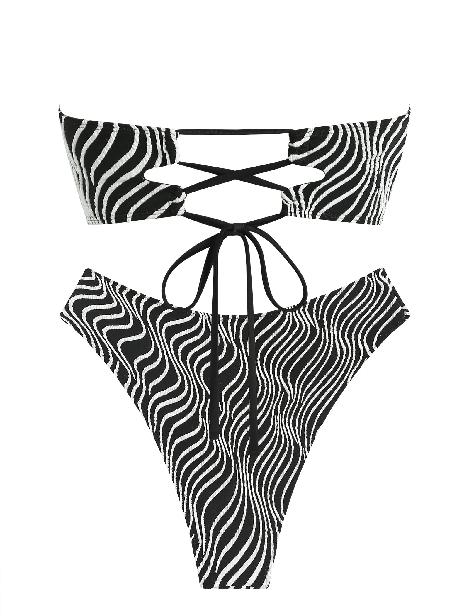 Foto 7 pulgar | Bikini Zaful Traje De Baño Tipo Bandeau Acanalado De Corte Alto Sin Tirantes Para Mujer - Venta Internacional.