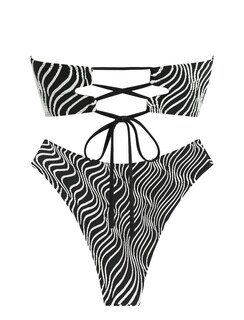Foto 6 | Bikini Zaful Traje De Baño Tipo Bandeau Acanalado De Corte Alto Sin Tirantes Para Mujer - Venta Internacional.