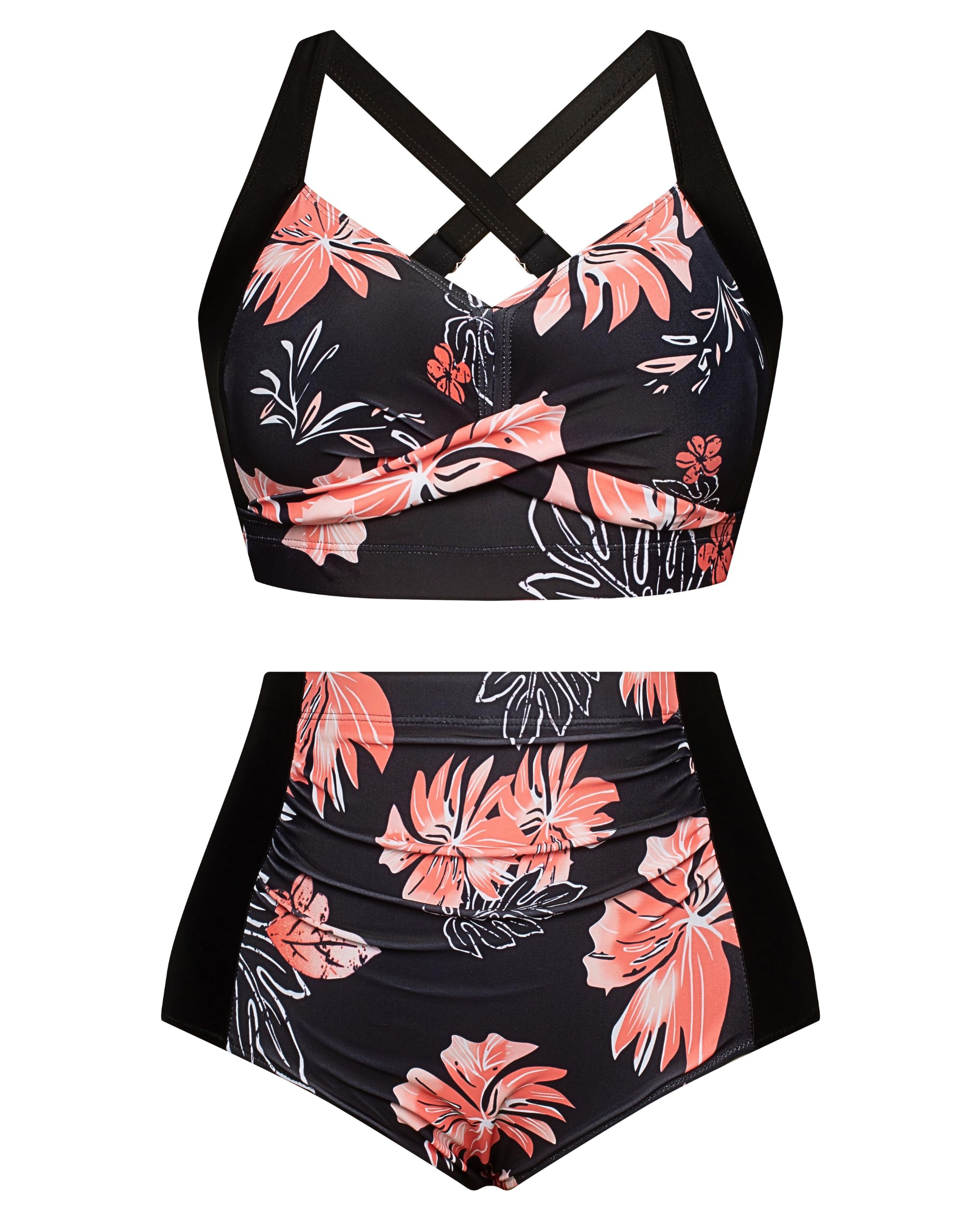 Foto 2 pulgar | Conjunto De Bikini Hanna Nikole Para Mujer, Cintura Alta, Naranja Fruncido, Talla M - Venta Internacional.