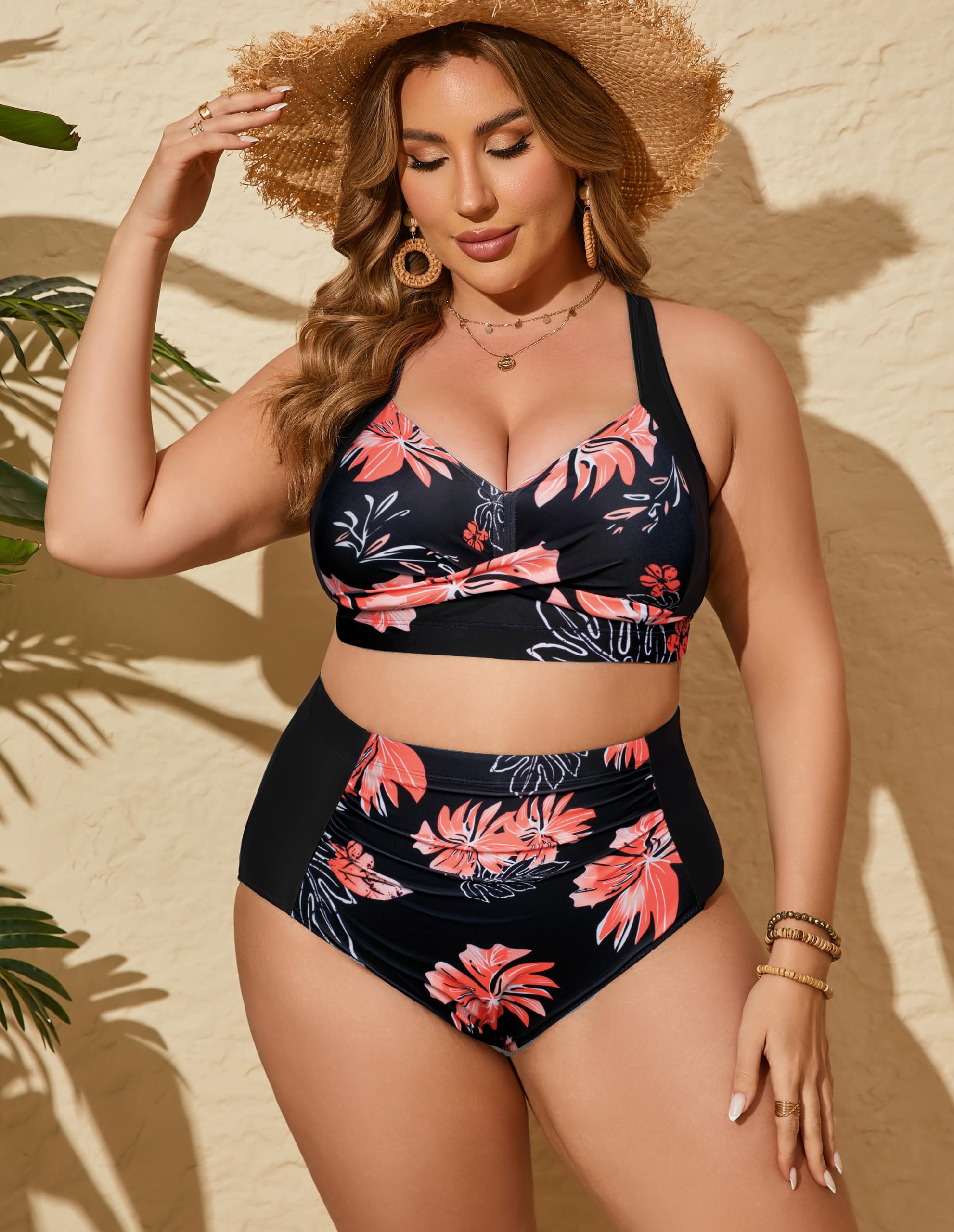 Foto 3 pulgar | Conjunto De Bikini Hanna Nikole Para Mujer, Cintura Alta, Naranja Fruncido, Talla M - Venta Internacional.