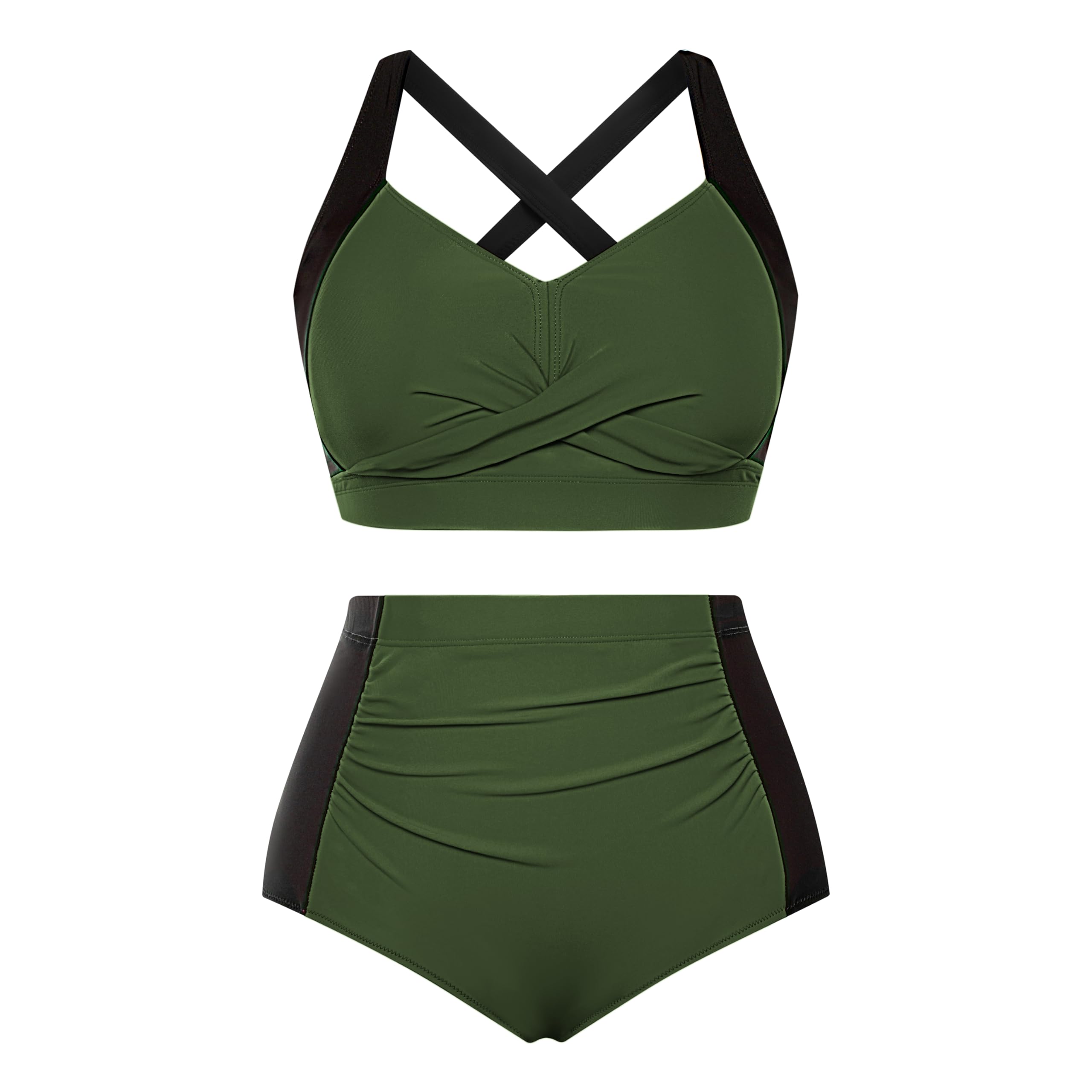 Foto 2 pulgar | Traje De Baño De Playa Para Mujer Hanna Nikole, Negro Y Verde Militar - Venta Internacional.