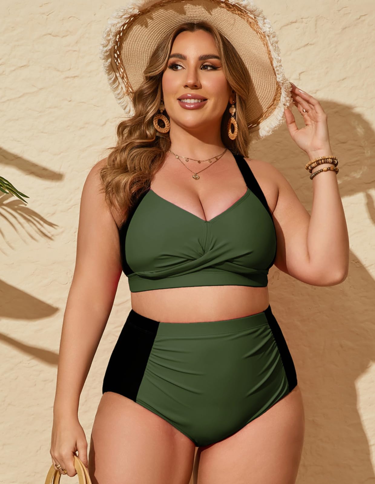 Foto 3 pulgar | Traje De Baño De Playa Para Mujer Hanna Nikole, Negro Y Verde Militar - Venta Internacional.