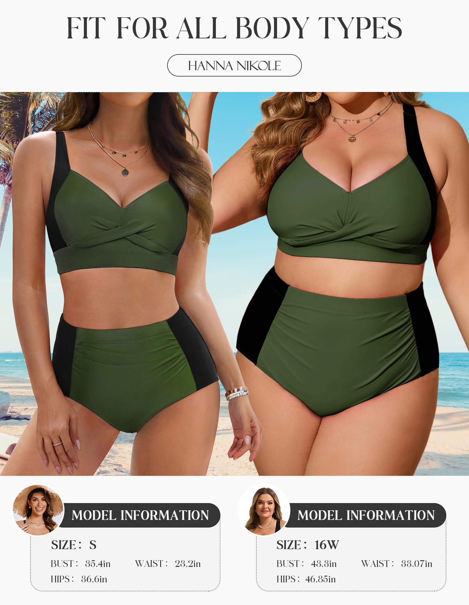 Foto 5 pulgar | Traje De Baño De Playa Para Mujer Hanna Nikole, Negro Y Verde Militar - Venta Internacional.