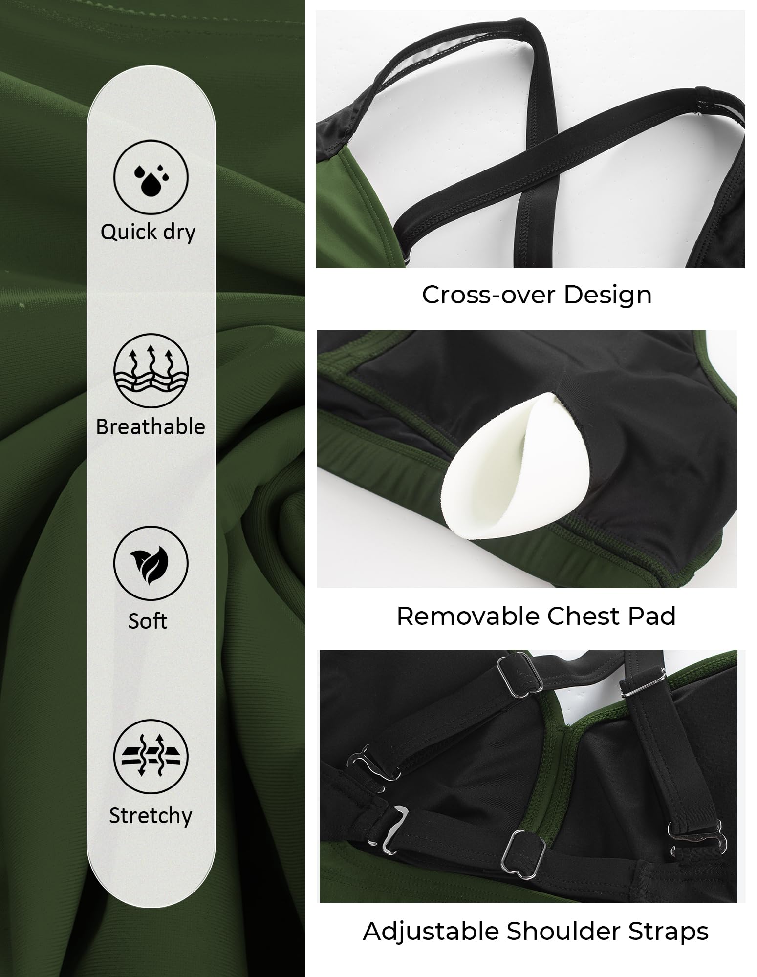 Foto 5 | Traje De Baño De Playa Para Mujer Hanna Nikole, Negro Y Verde Militar - Venta Internacional.
