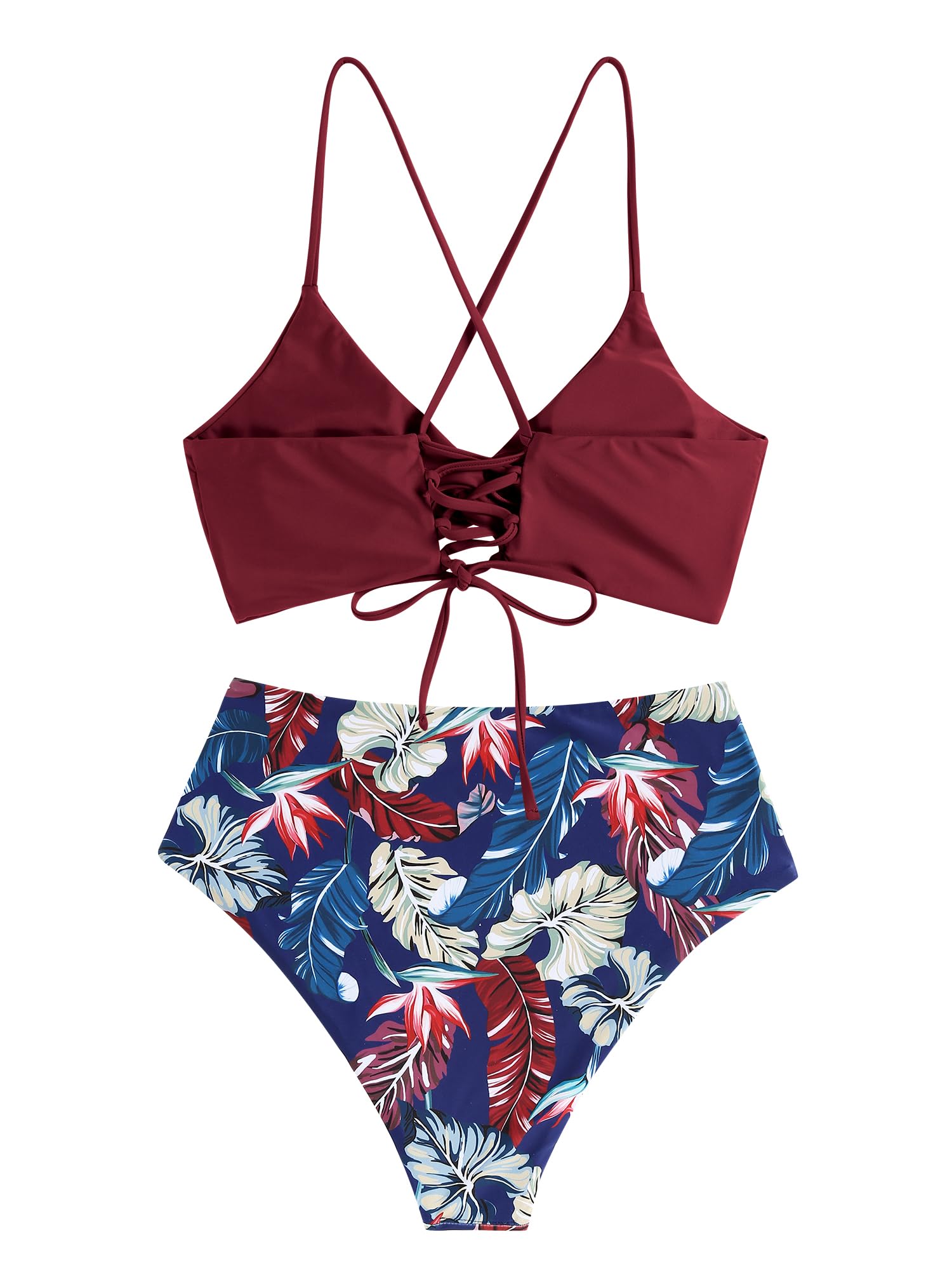 Foto 4 pulgar | Bikini Zaful Twist De Cintura Alta Para Mujer Wine Floral S - Venta Internacional.