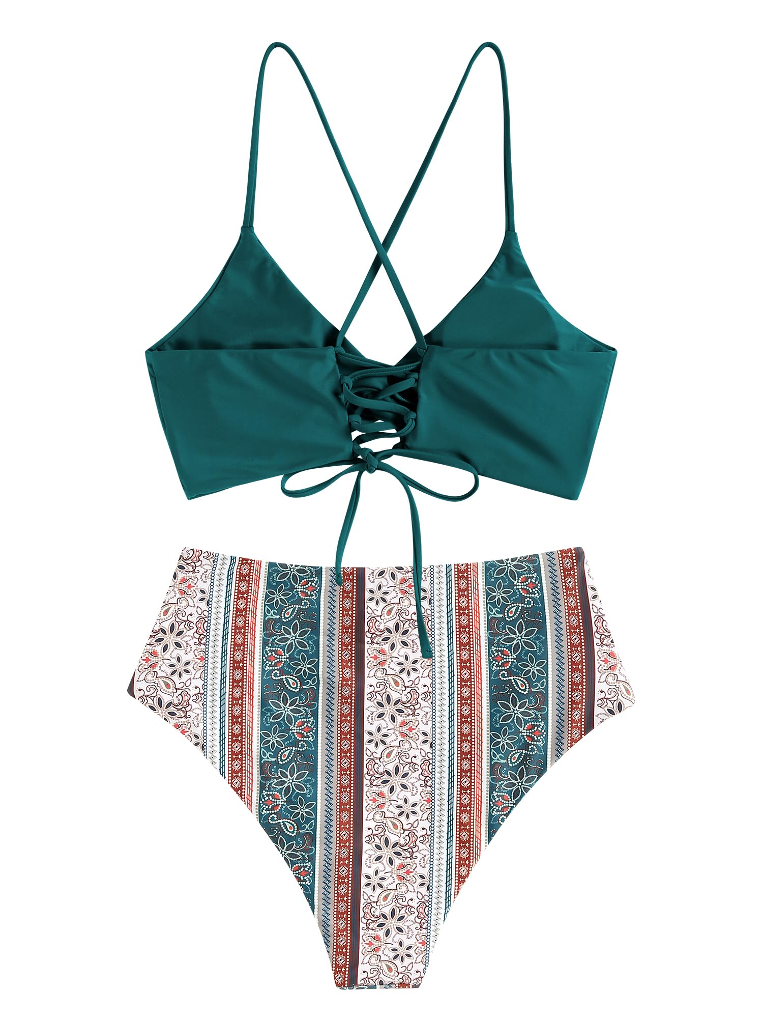 Foto 4 pulgar | Bikini Zaful Twist de Cintura Alta con Cordones Cruzados Verde para Mujer - Venta Internacional