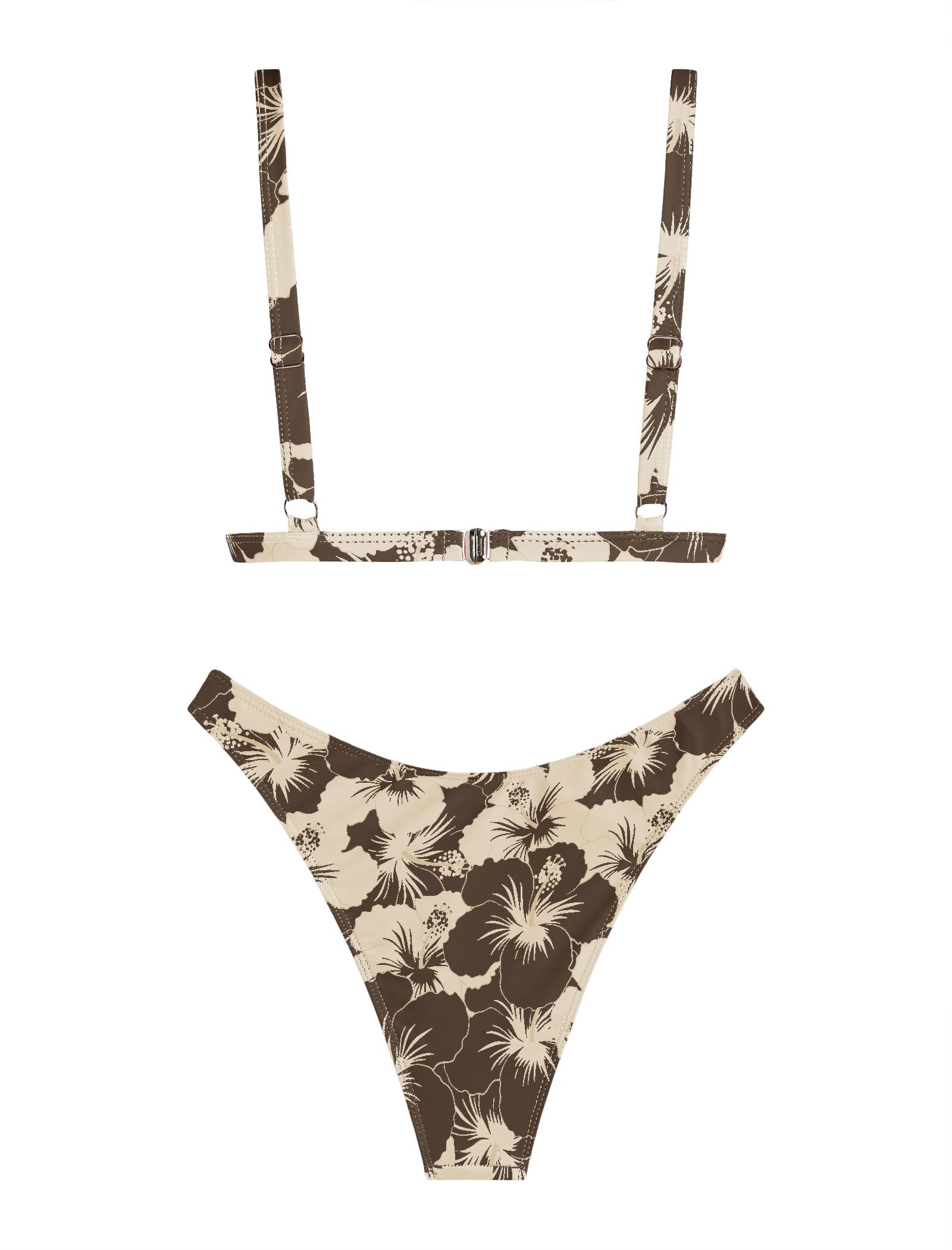 Foto 4 pulgar | Conjunto De Bikini Zaful Para Mujer Con Estampado Floral, Cintura Alta, Marrón - Venta Internacional.
