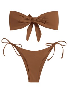 Foto 5 | Bikini Zaful Bandeau Anudado Para Mujer, Corte Alto, Color Café Claro - Venta Internacional.