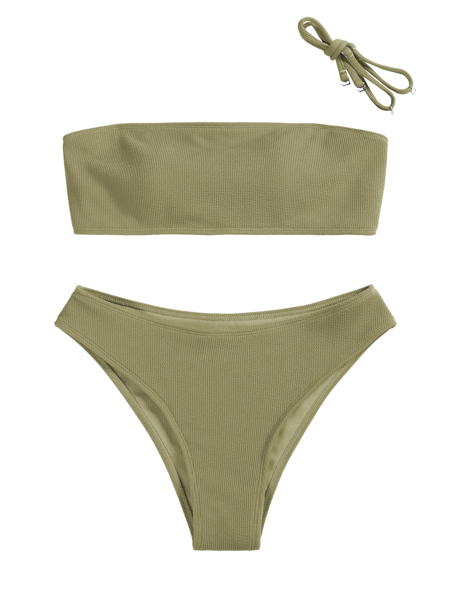 Foto 2 pulgar | Bikini Zaful Traje De Baño Tipo Bandeau Acanalado De Corte Alto Sin Tirantes Para Mujer - Venta Internacional.