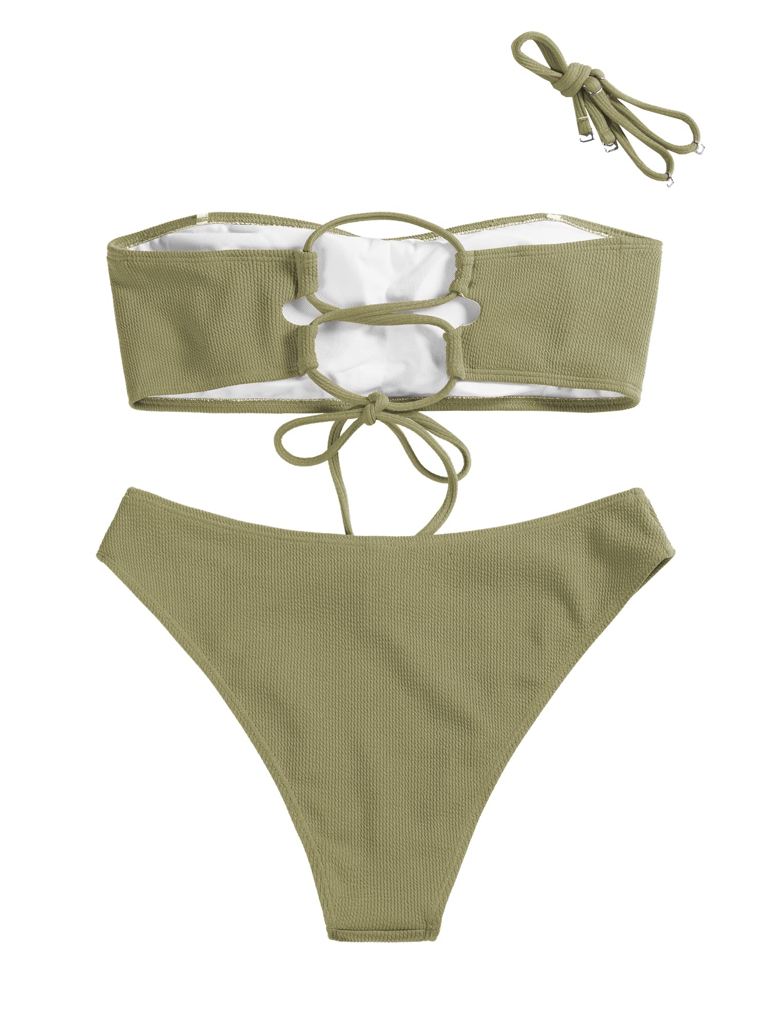 Foto 8 pulgar | Bikini Zaful Traje De Baño Tipo Bandeau Acanalado De Corte Alto Sin Tirantes Para Mujer - Venta Internacional.
