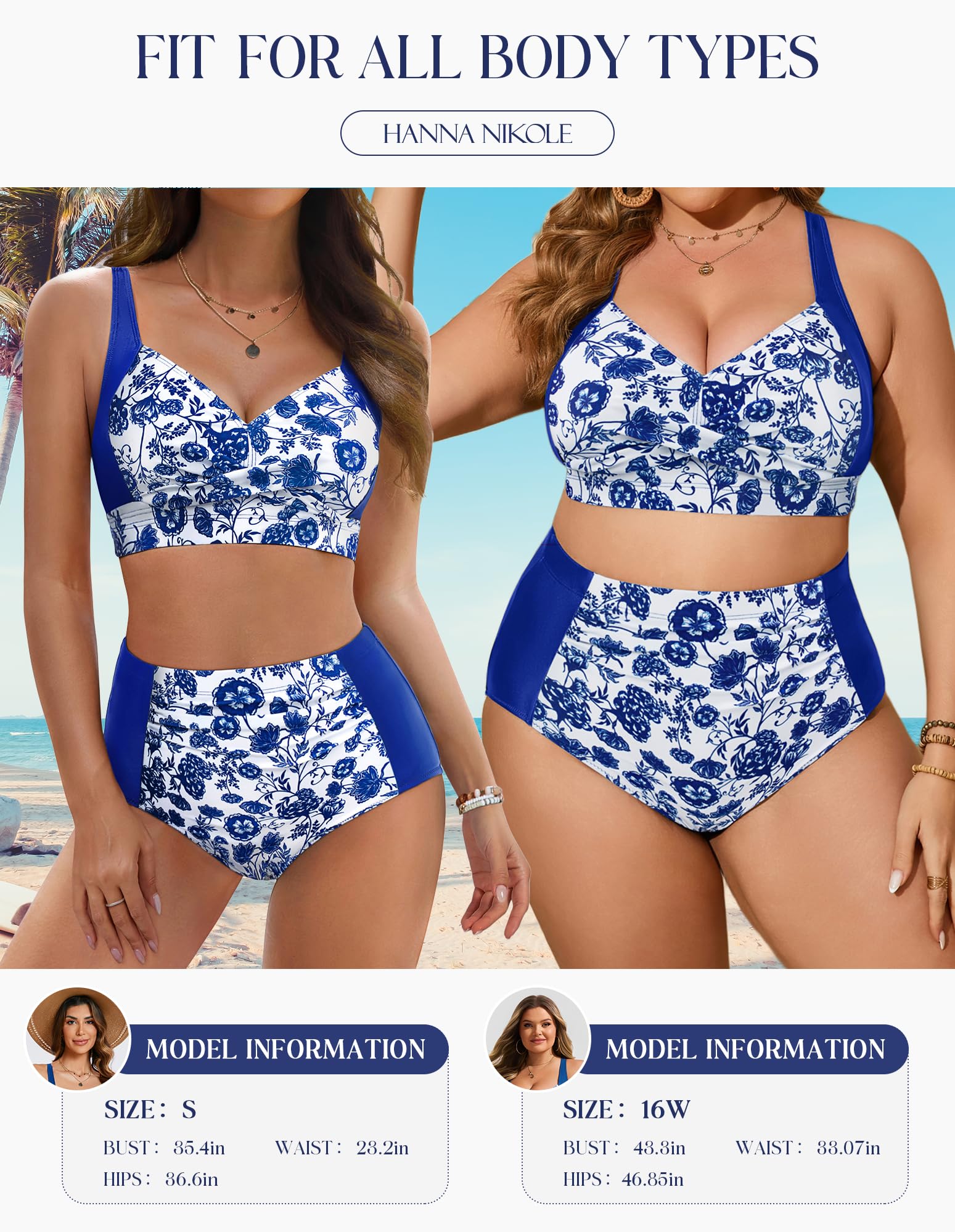 Foto 5 pulgar | Set De Bikini Hanna Nikole Tummy Control Royal Blue Flower Xl - Venta Internacional.