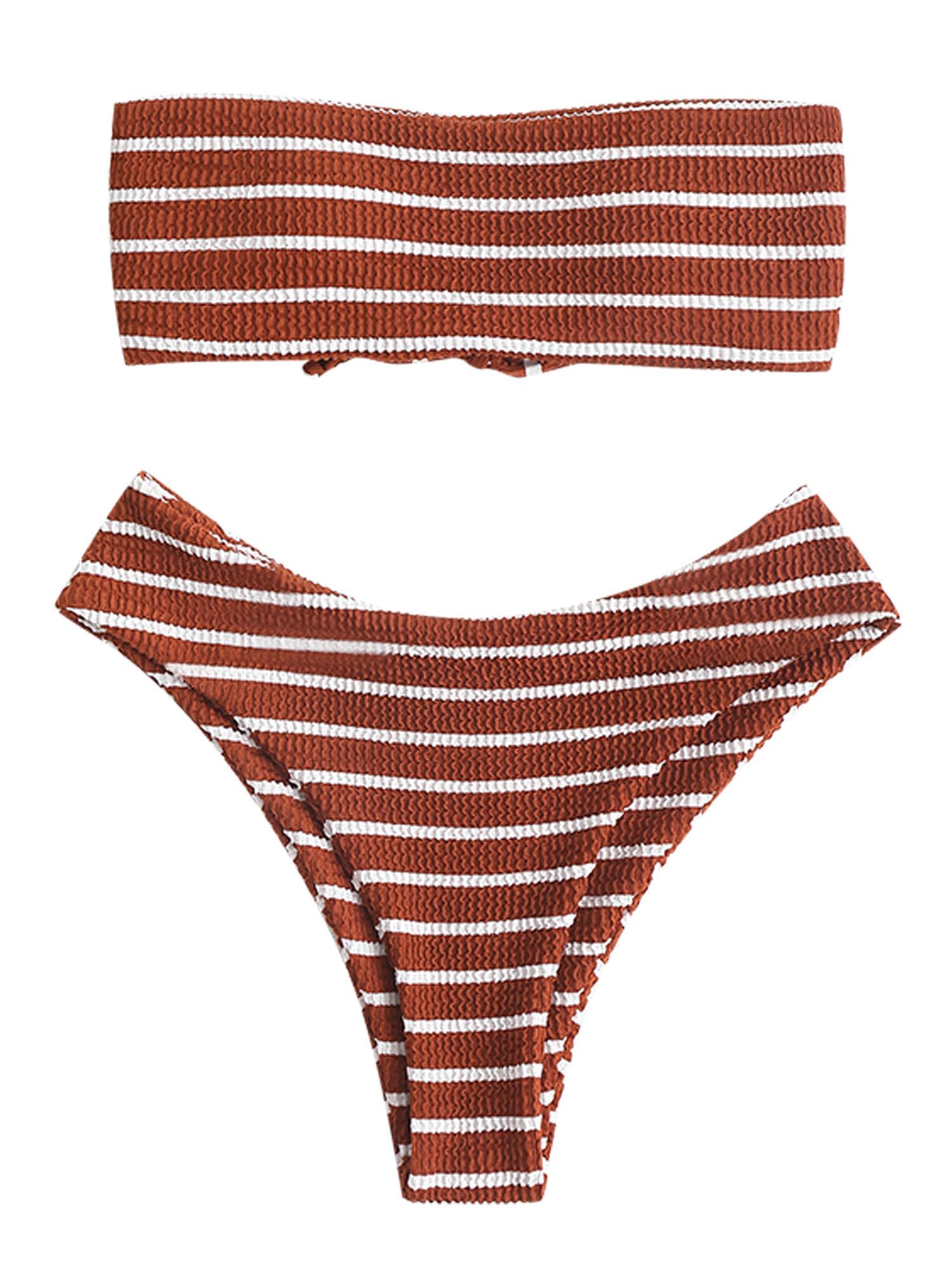 Foto 2 pulgar | Bikini Bandeau Corte Alto Acanalado sin Tirantes Mujer - Venta Internacional