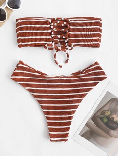 Foto 2 | Bikini Bandeau Corte Alto Acanalado sin Tirantes Mujer - Venta Internacional
