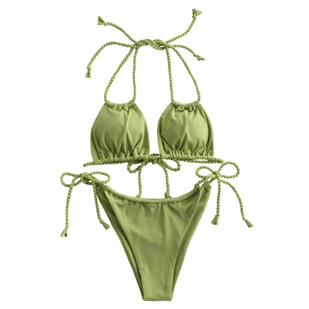 Foto 2 pulgar | Bikini Zaful Triangle Halter De 2 Piezas De Corte Alto Verde Para Mujer - Venta Internacional.