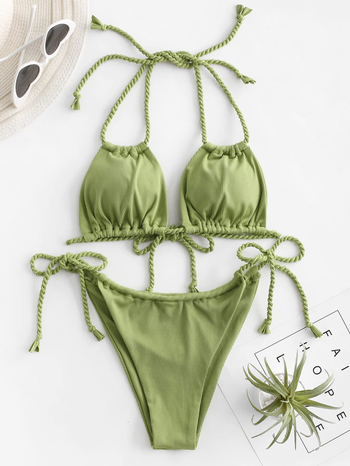 Foto 5 pulgar | Bikini Zaful Triangle Halter De 2 Piezas De Corte Alto Verde Para Mujer - Venta Internacional.