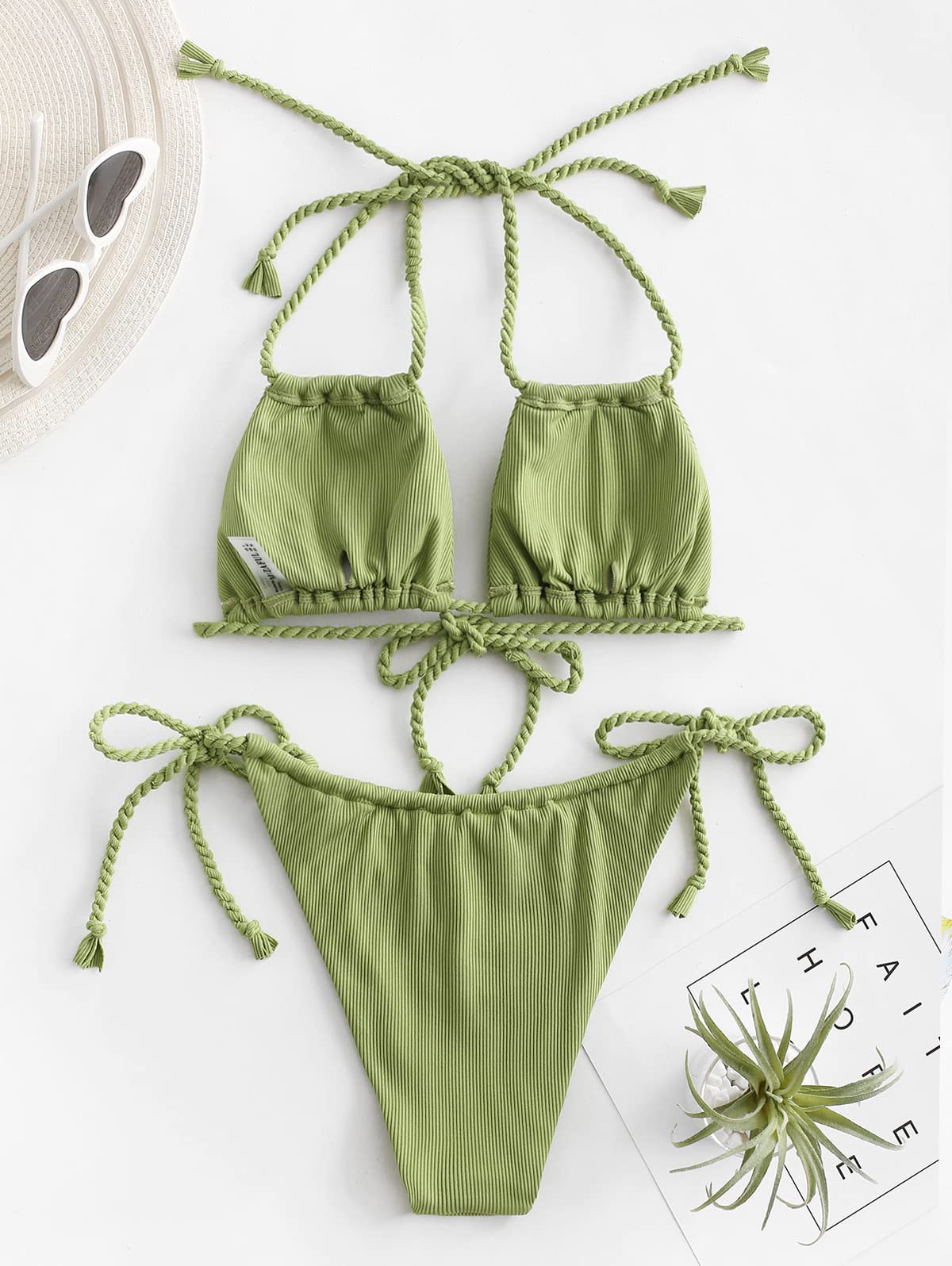 Foto 6 pulgar | Bikini Zaful Triangle Halter De 2 Piezas De Corte Alto Verde Para Mujer - Venta Internacional.