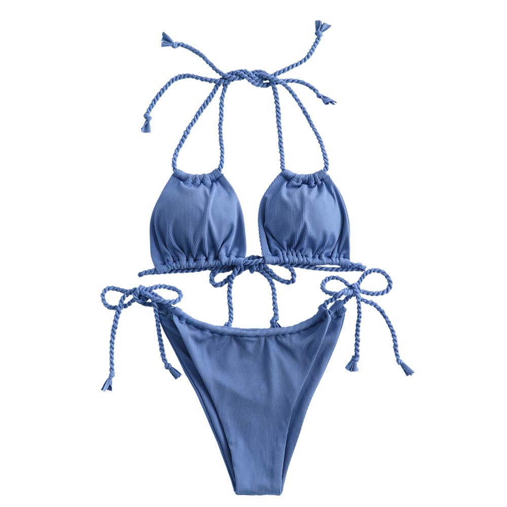 Foto 2 pulgar | Bikini Zaful Triangle Halter De 2 Piezas De Corte Alto Azul Para Mujer - Venta Internacional.