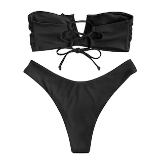 Foto 7 | Conjunto de Bikini Zaful sin Tirantes Acanalado V Negro - Venta Internacional