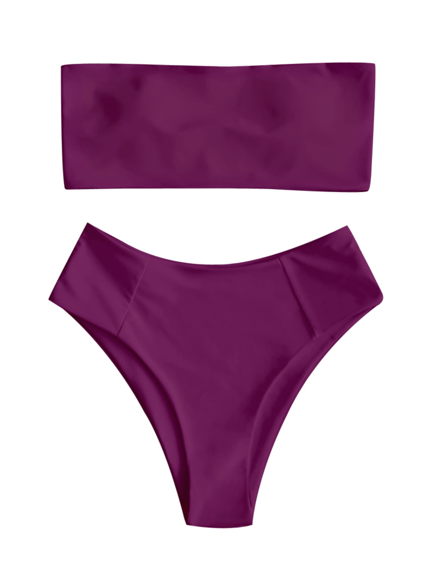 Foto 2 pulgar | Conjunto De Bikini Zaful Para Mujer, Estilo Bandeau, Corte Alto, Rojo Violáceo, Talla S - Venta Internacional.