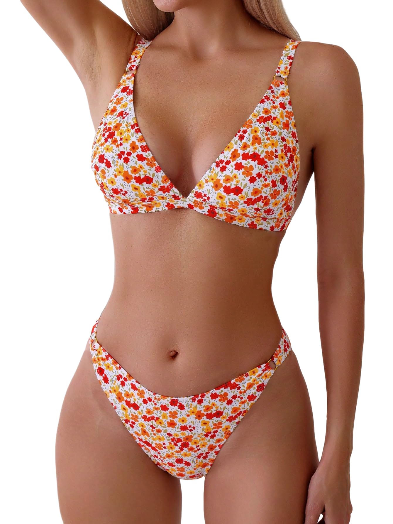 Conjunto De Bikini Zaful Para Mujer, Cintura Alta, Estampado Floral, 2 Piezas - Venta Internacional.
