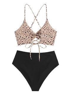 Foto 3 | Bikini Zaful Twist, Traje De Baño Con Cordones Cruzados De Cintura Alta Para Mujer - Venta Internacional.