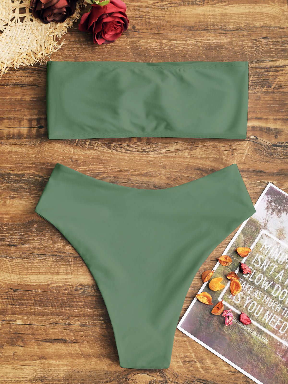 Foto 8 pulgar | Conjunto De Bikini Zaful Bandeau De Corte Alto Para Mujer  Color Verde Militar  Talla M - Venta Internacional.