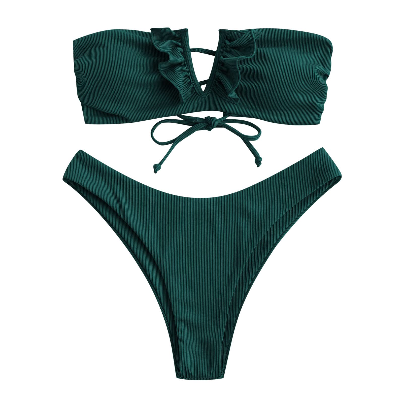Foto 2 pulgar | Conjunto De Bikini Zaful Para Mujer  Sin Tirantes  Acanalado En V  Con Cable  Color Pavo Real - Venta Internacional.