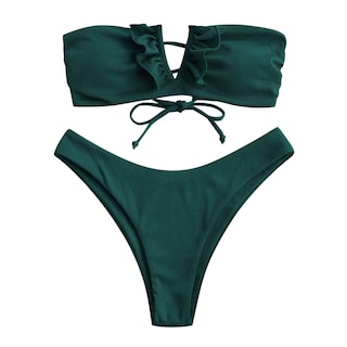 Foto 1 | Conjunto De Bikini Zaful Para Mujer Sin Tirantes Acanalado En V Con Cable Color Pavo Real - Venta Internacional.