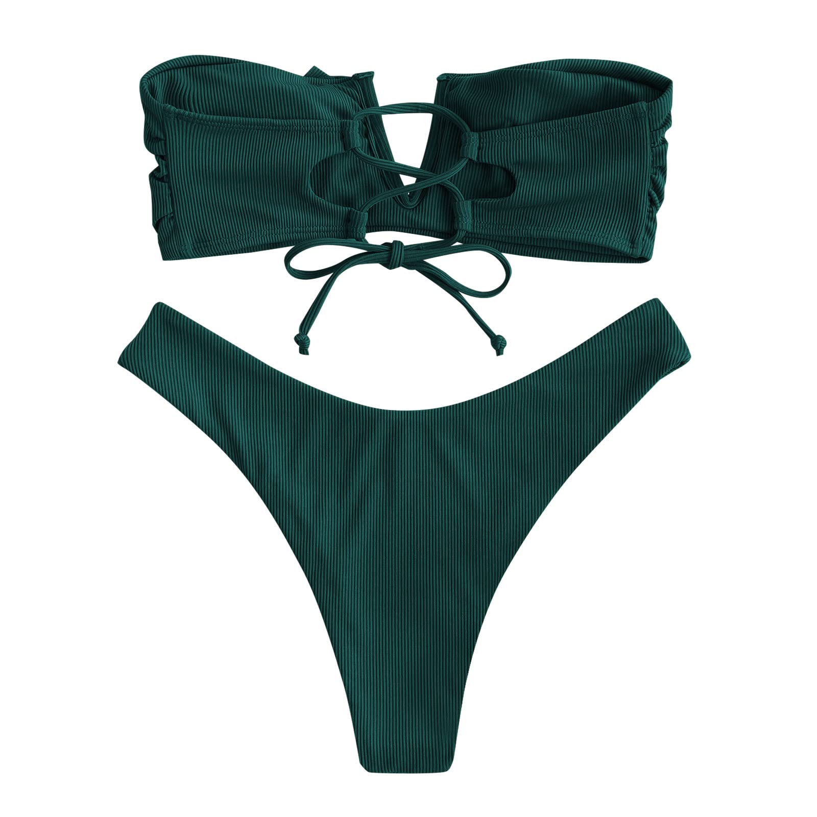 Foto 3 pulgar | Conjunto De Bikini Zaful Para Mujer  Sin Tirantes  Acanalado En V  Con Cable  Color Pavo Real - Venta Internacional.