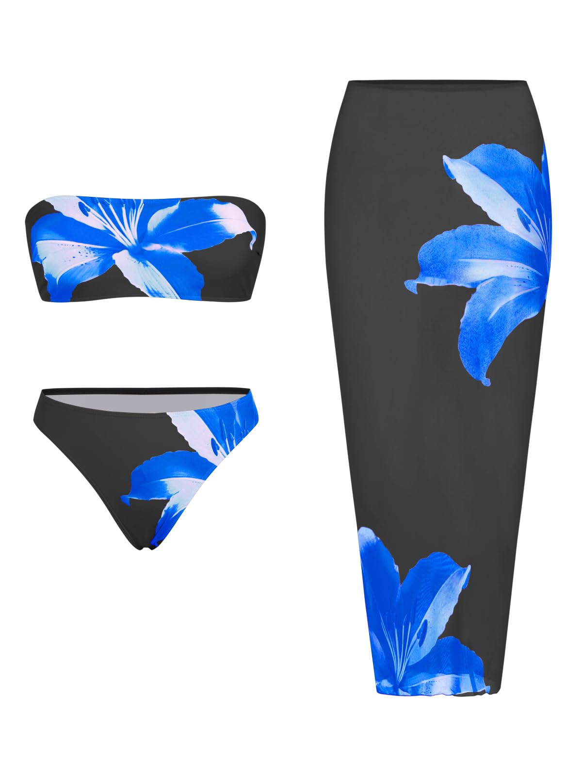 Foto 2 pulgar | Traje De Baño Zaful Para Mujer  3 Piezas  Tipo Bandeau Con Estampado Floral  Color Azul S - Venta Internacional.