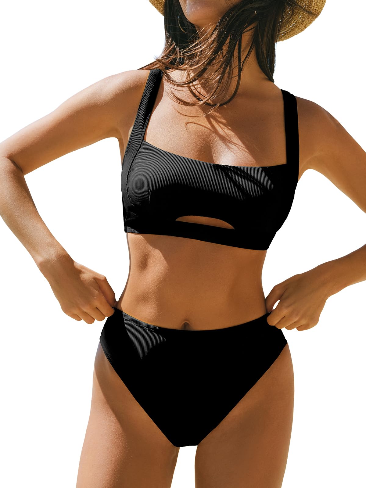 Foto 2 pulgar | Conjunto De Bikini Cupshe Para Mujer  Cuello Cuadrado  Cintura Alta  Talla Xs  Negro - Venta Internacional.