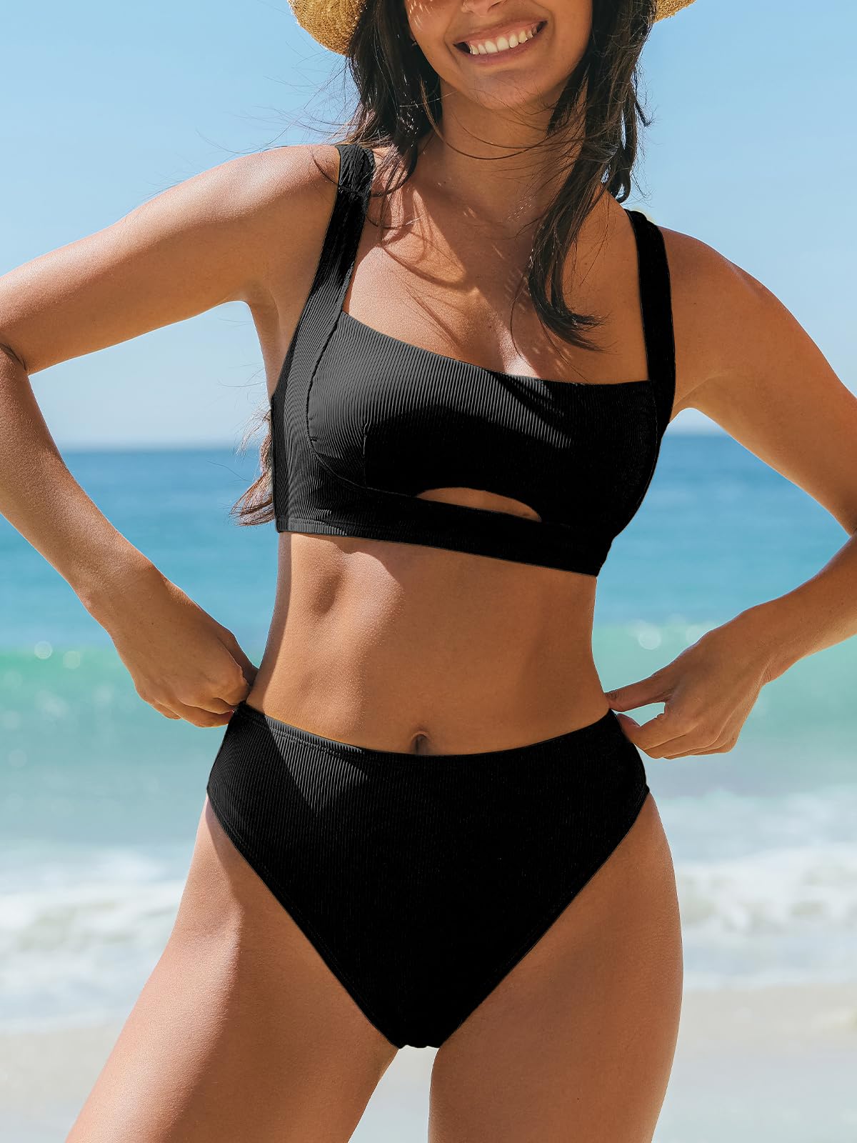 Foto 6 pulgar | Conjunto De Bikini Cupshe Para Mujer  Cuello Cuadrado  Cintura Alta  Talla Xs  Negro - Venta Internacional.