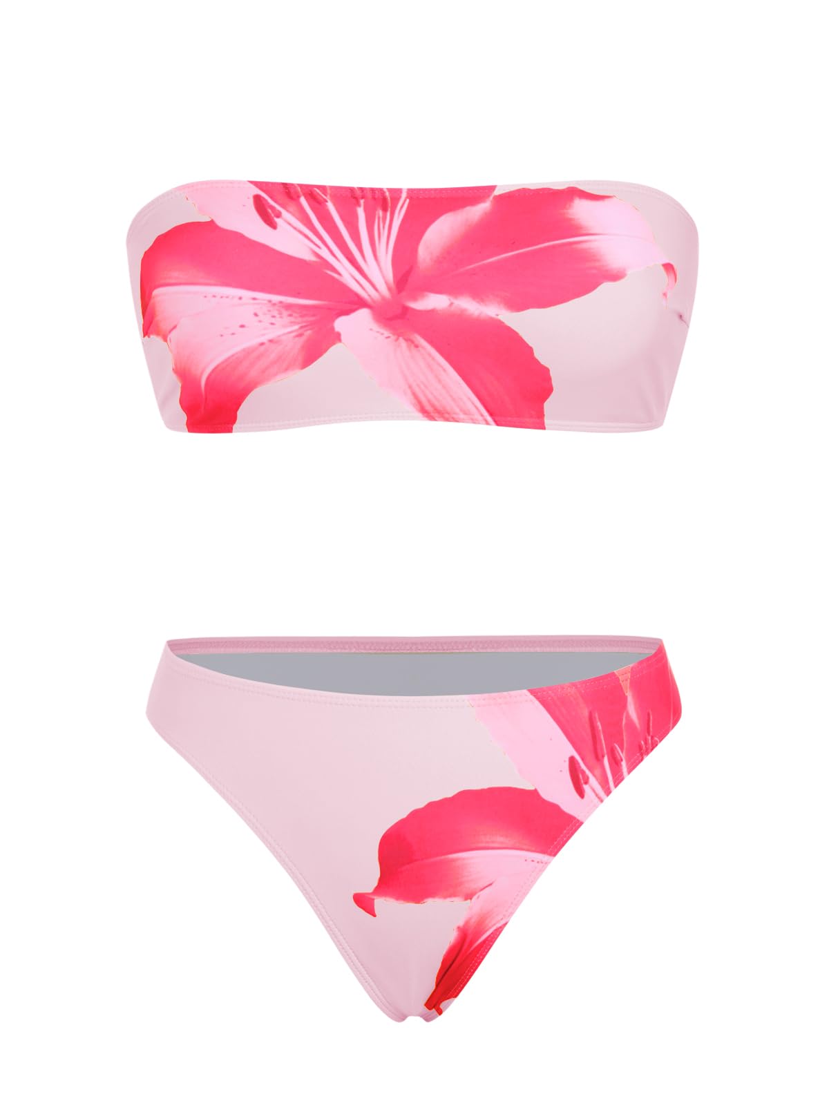 Foto 4 pulgar | Traje De Baño Zaful Para Mujer  3 Piezas  Tipo Bandeau Con Estampado Floral  Color Rosa S - Venta Internacional.