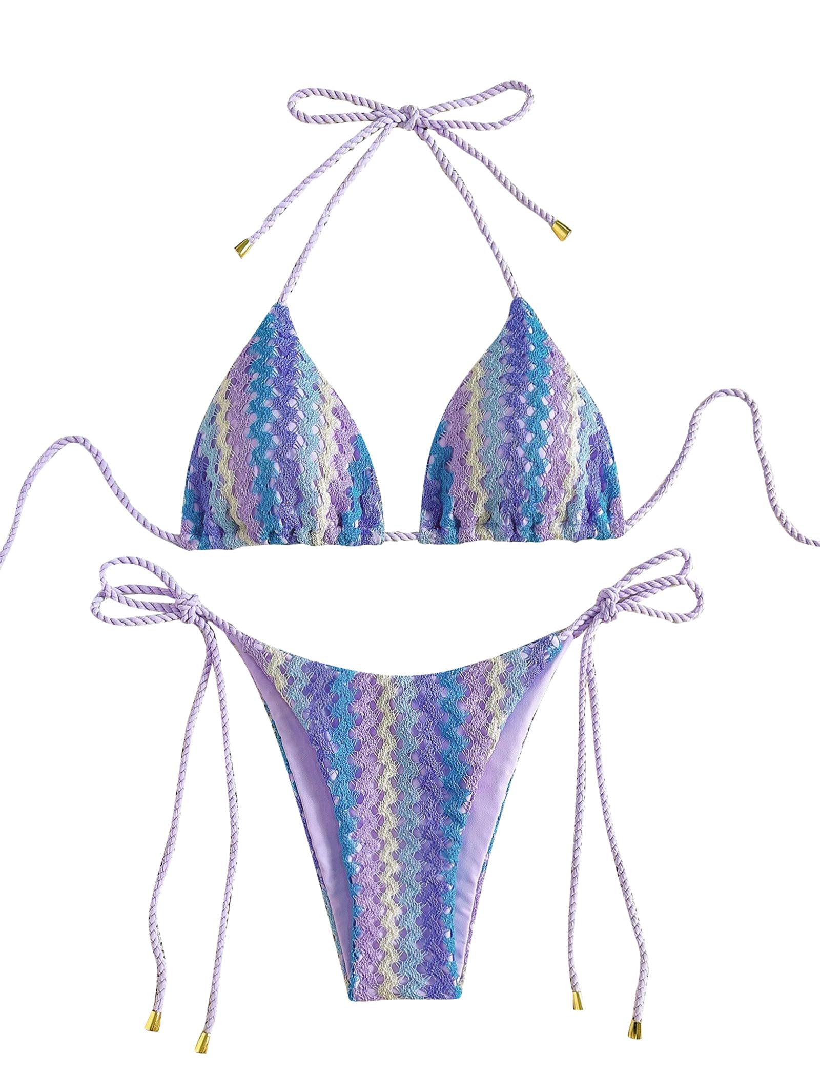 Foto 2 pulgar | Bikini Zaful De 2 Piezas Con Cuerda De Punto Triangular  Color Morado  Talla M  Para Mujer - Venta Internacional.