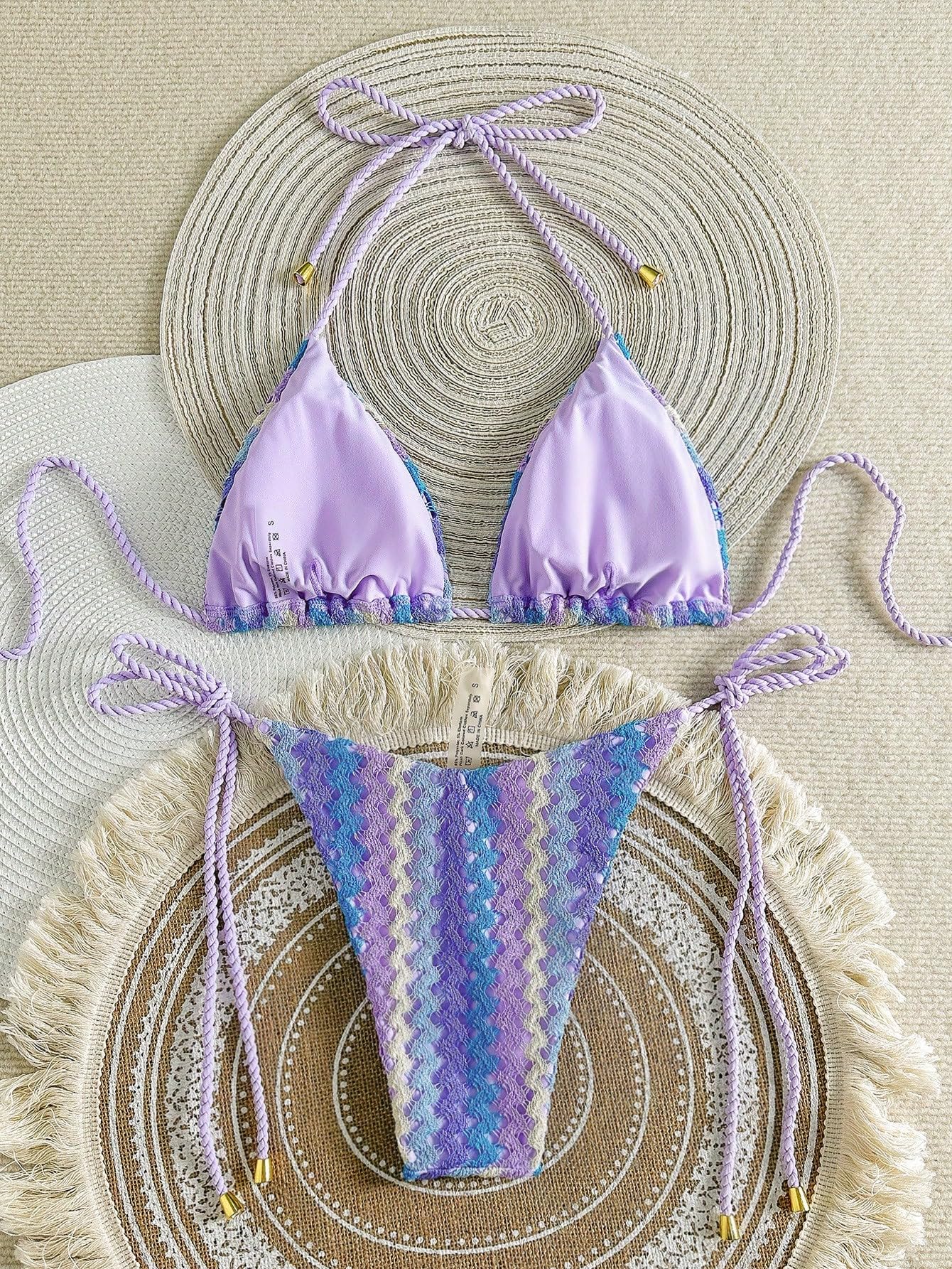 Foto 3 pulgar | Bikini Zaful De 2 Piezas Con Cuerda De Punto Triangular  Color Morado  Talla M  Para Mujer - Venta Internacional.