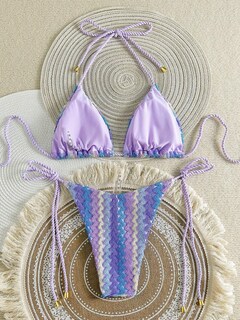 Foto 2 | Bikini Zaful De 2 Piezas Con Cuerda De Punto Triangular Color Morado Talla M Para Mujer - Venta Internacional.