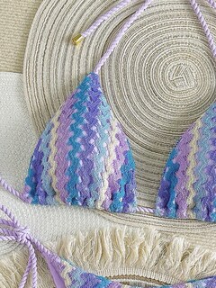 Foto 3 | Bikini Zaful De 2 Piezas Con Cuerda De Punto Triangular Color Morado Talla M Para Mujer - Venta Internacional.