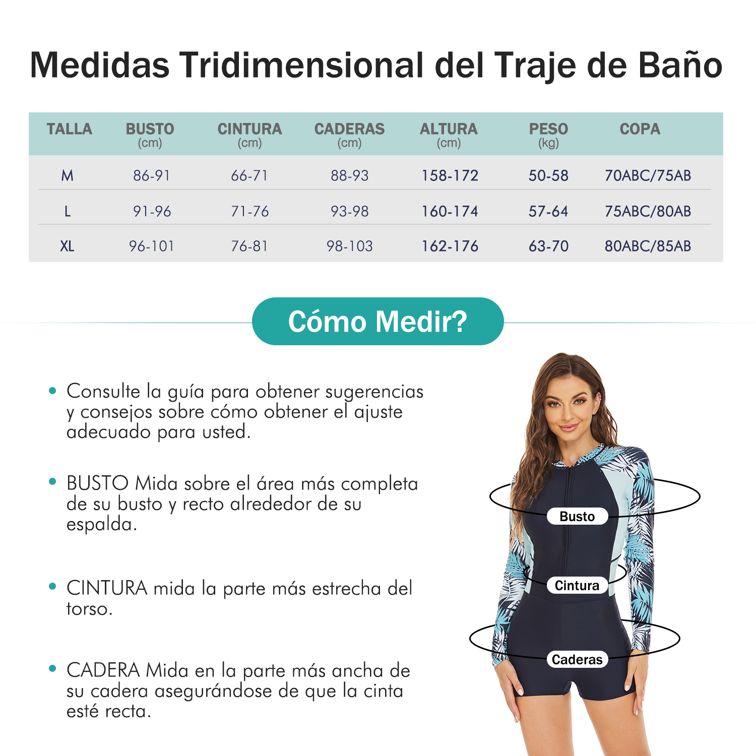 Foto 7 pulgar | Traje de Baño de Buceo C10129-M Negro con Cremallera y Estampado Completo para Mujer