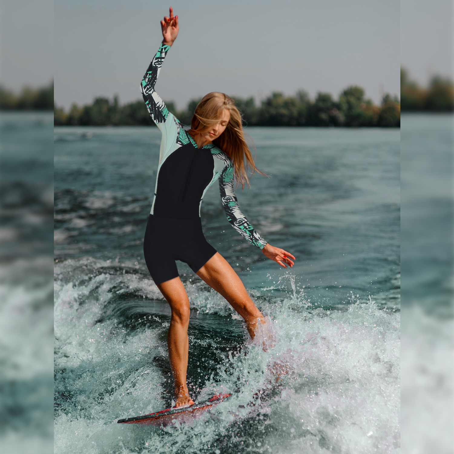Foto 7 | Traje de Baño de Buceo C10129-M Negro con Cremallera y Estampado Completo para Mujer