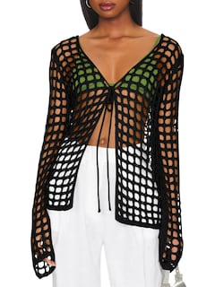Foto 1 | Traje De Baño Coverup Saodimallsu De Manga Larga A Ganchillo Negro Para Mujer - Venta Internacional.