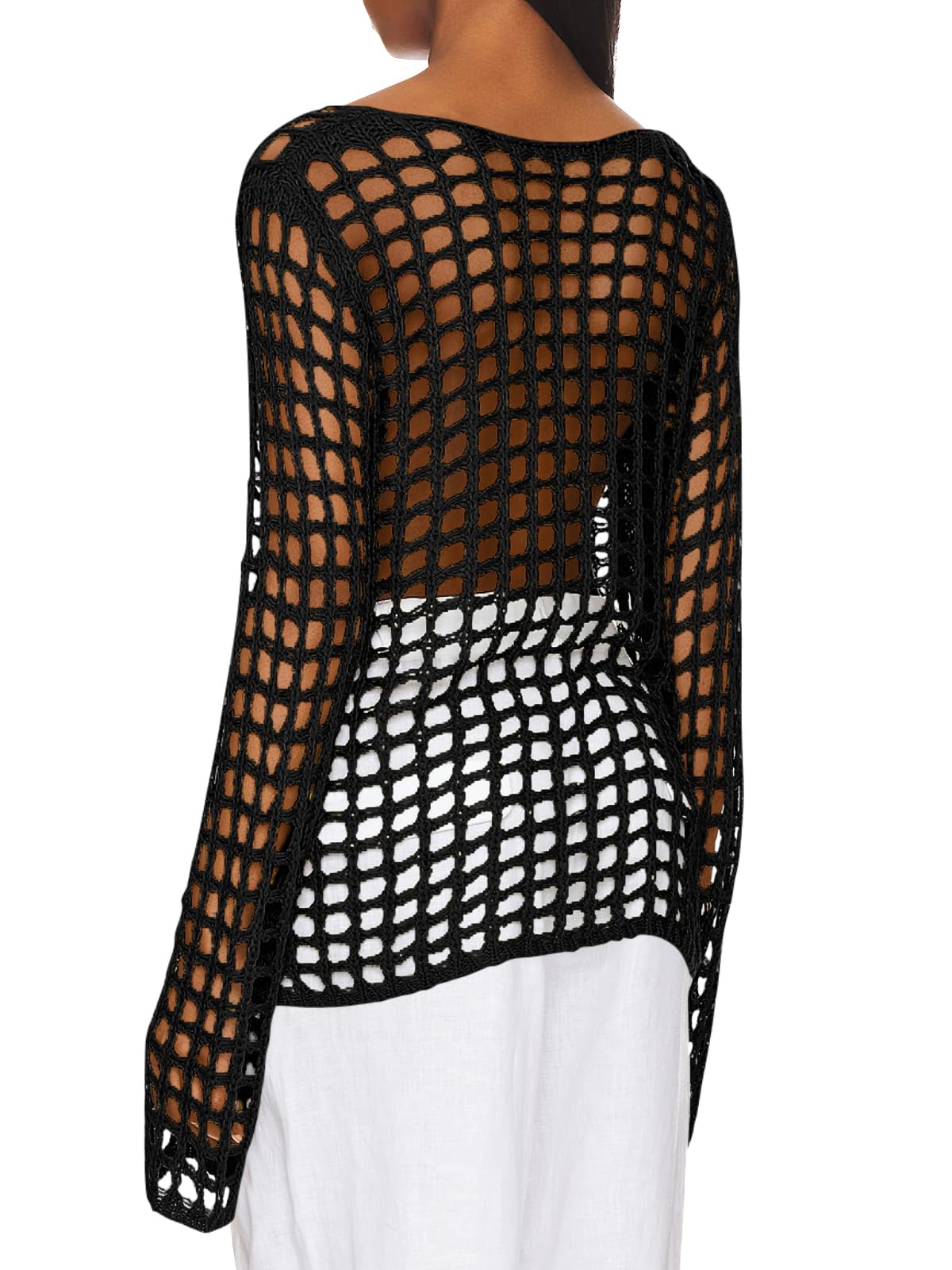 Foto 4 pulgar | Traje De Baño Coverup Saodimallsu De Manga Larga A Ganchillo Negro Para Mujer - Venta Internacional.